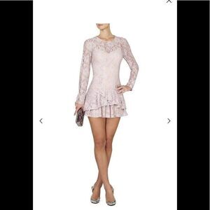 BCBG Lysa Max Azria Asymmetrical Lace Flounce Ruffled dress in Lavender/Lilac